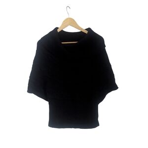 Woman's Anne Klein Elegant Black Cowl Neck Cable Knit Poncho/Sweater- Size Small